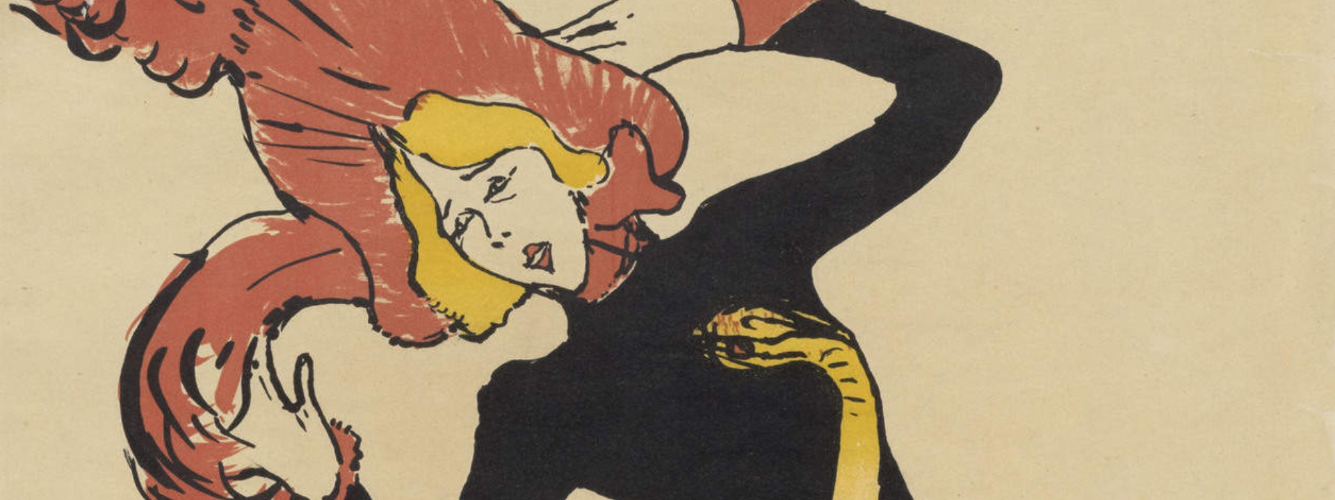 HENRI DE TOULOUSE-LAUTRE, Jane Avril, 1899, litografia a pennello. Photo credit Musèe d'Ixelles, Bruxelles