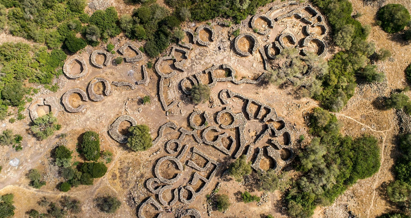 Dorgali, Serra Orrios. Luftaufnahme des Dorfes