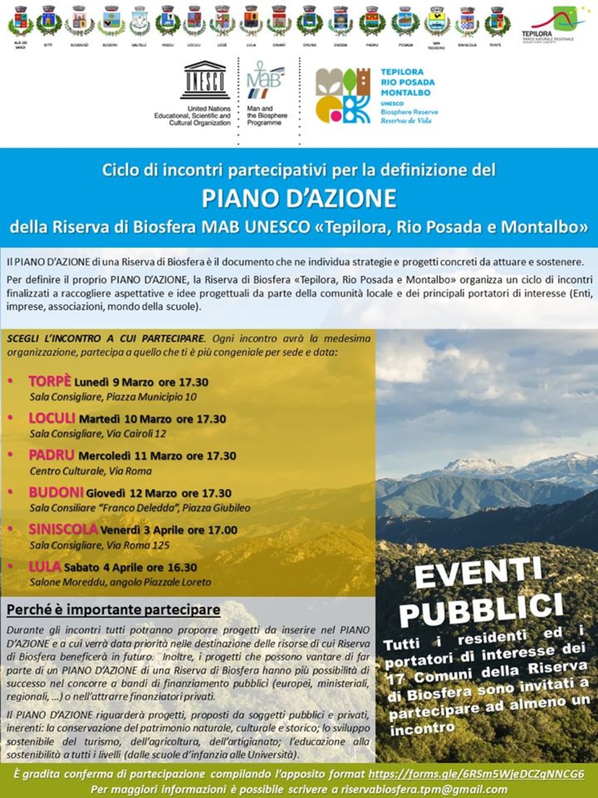 Visualizza la sezione: RISERVA DI BIOSFERA MAB UNESCO "TEPILORA, RIO POSADA E MONTALBO" | INCONTRI PARTECIPATIVI