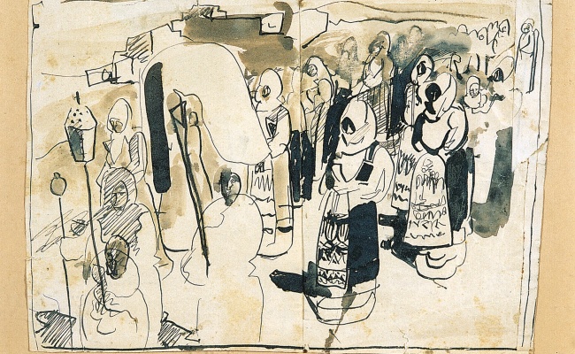 Giuseppe Biasi, Processione, Tuscheaquarell auf Capena-Papier, 1930er Jahre