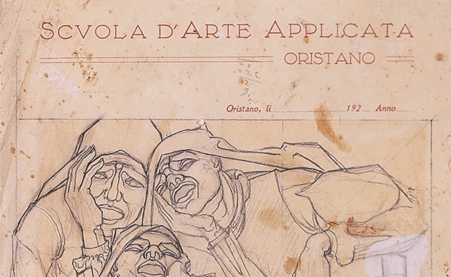 Francesco Ciusa, Il coro dei mietitori, Bleistift auf Papier, 1925