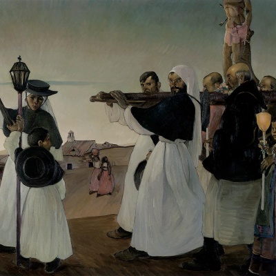 Giovanni Ciusa Romagna, Processione, 1933, olio su tela - © Museo MAN