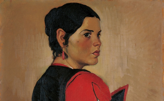 Giovanni Ciusa Romagna, Donna con frutta, 1928 olio su tela cartonata, Museo MAN