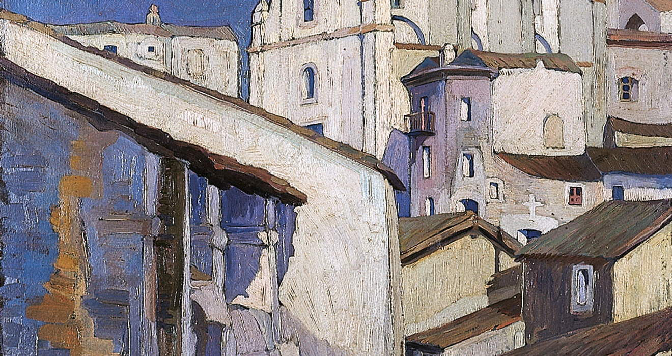 Giovanni Ciusa Romagna, Ciance di campanile, 1931, olio su cartone, Comune di Nuoro