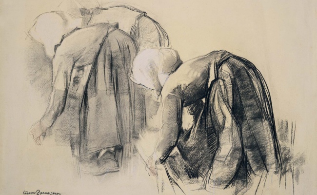 Giovanni Ciusa Romagna, Mietitrici, 1953 carboncino e gessetto su carta