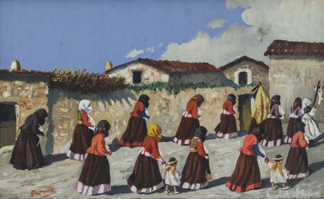 Francesco Congiu Pes, Giovedì Santo, oil on hardback canvas, 1928