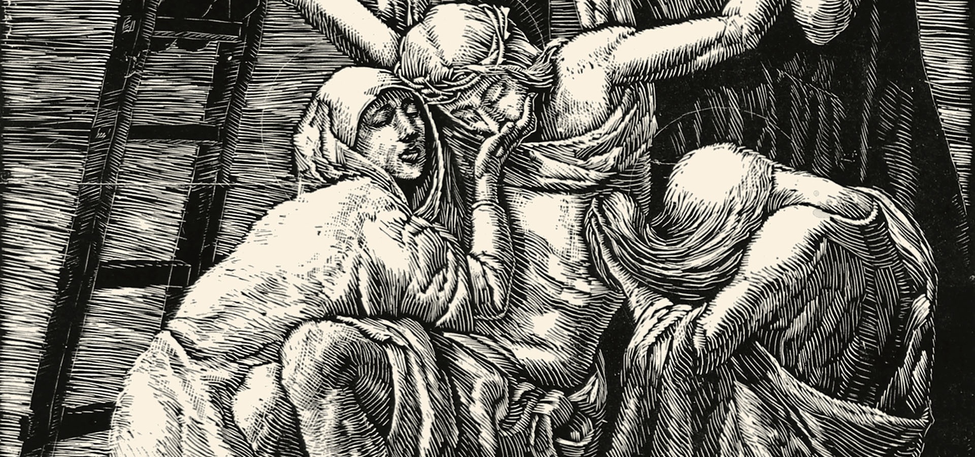 Mario Delitala, Il pianto delle tre Marie, 1932, woodcut