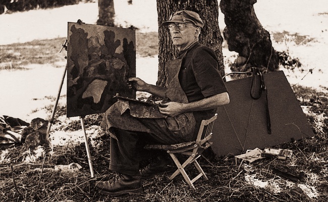 Mario Delitala paints outdoors