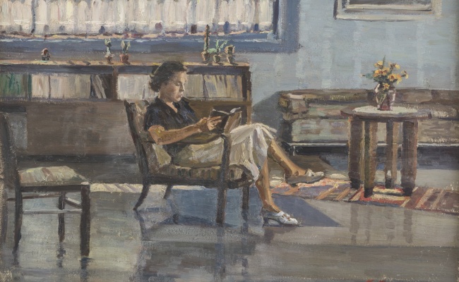 Francesca Devoto, Tina nello studio di via Cavour, oil on plywood, 1936