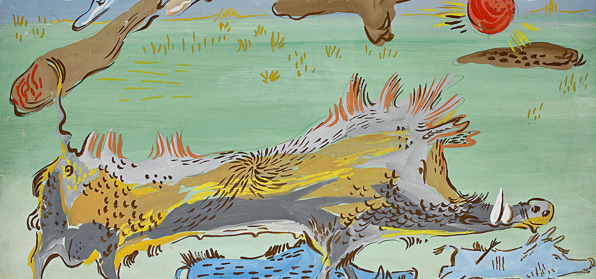 Salvatore Fancello,Cinghiali, 1937, tempera on paper, Nuoro, Archivio per le Arti Applicate