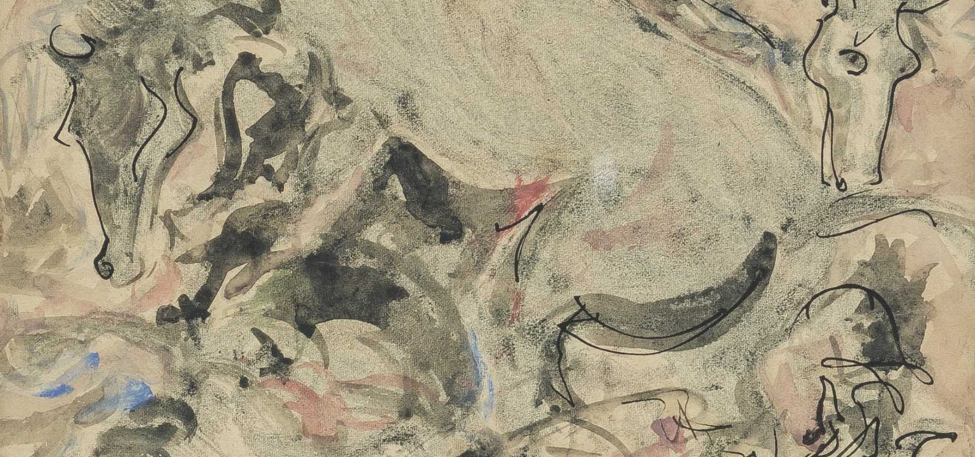Giovanni Nonnis, Branco di cavalli, tecnica mista su carta, 1968