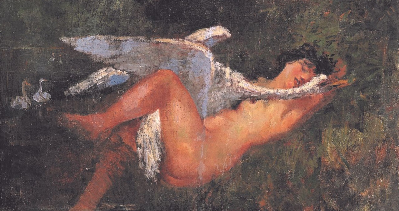 Giacinto Satta, Leda e il cigno, watercolor on paper, 19th century